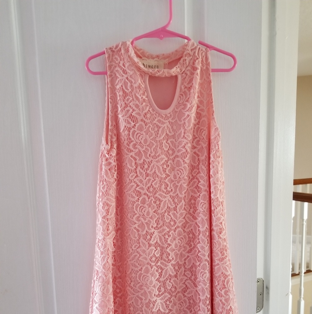 Girls Peach Lace Sleeveless dress